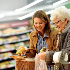 Two women grocery shopping